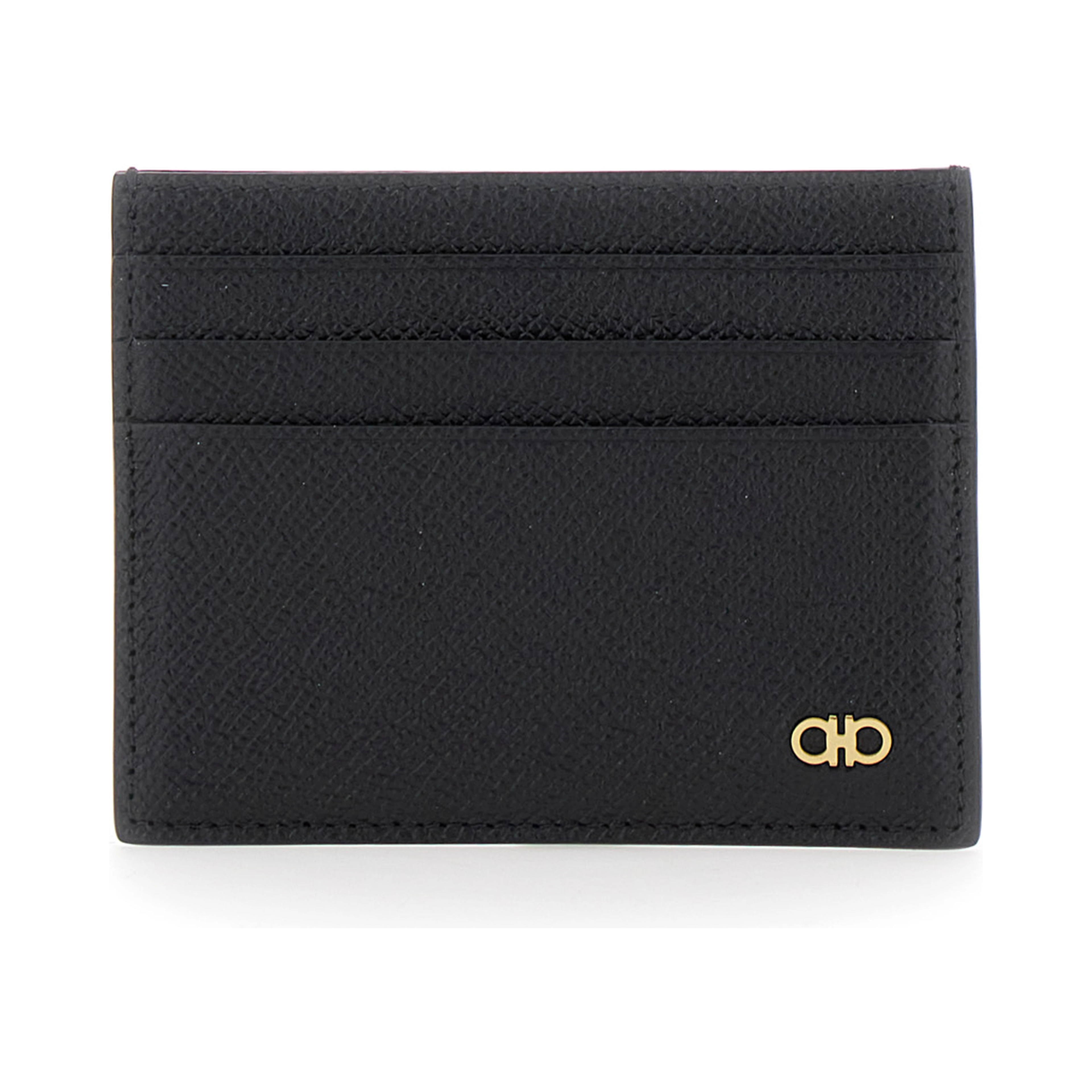 Black Card Holder with Micro Gancini on the Front and Logo Lettering on the Rear in Grained Leather Man