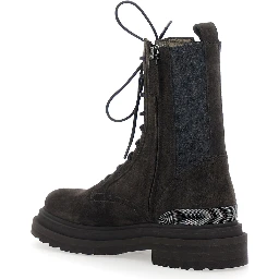 Brown Ankle Boots with Lace Closure and Monil Detail on the Back in Suede for Women