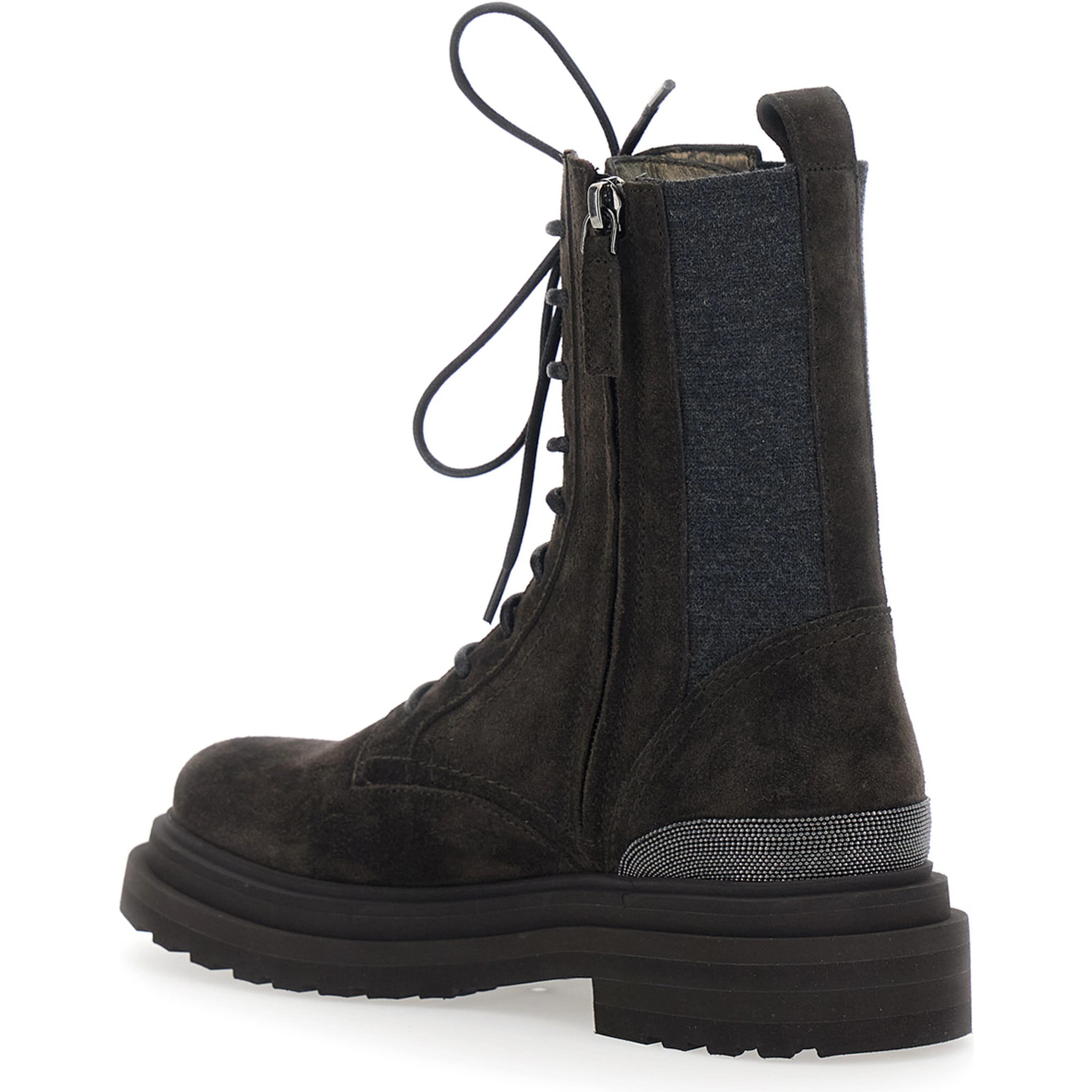 Brown Ankle Boots with Lace Closure and Monil Detail on the Back in Suede for Women