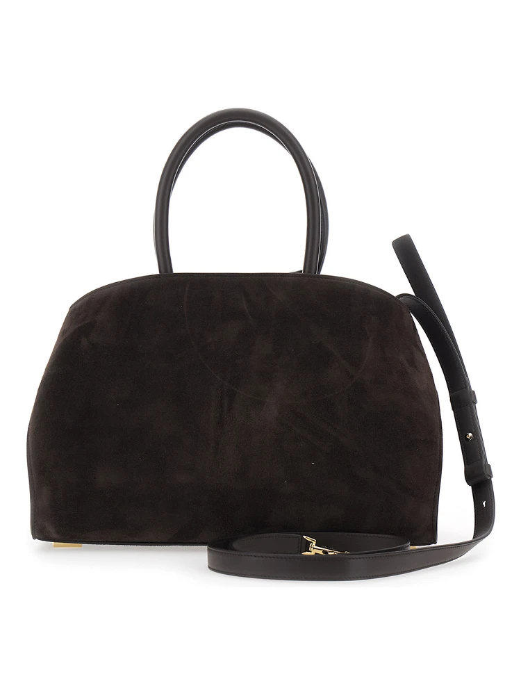 Handbag Hug Piccola with Logo and Gancini Buckles in Brown Suede for Women alternative