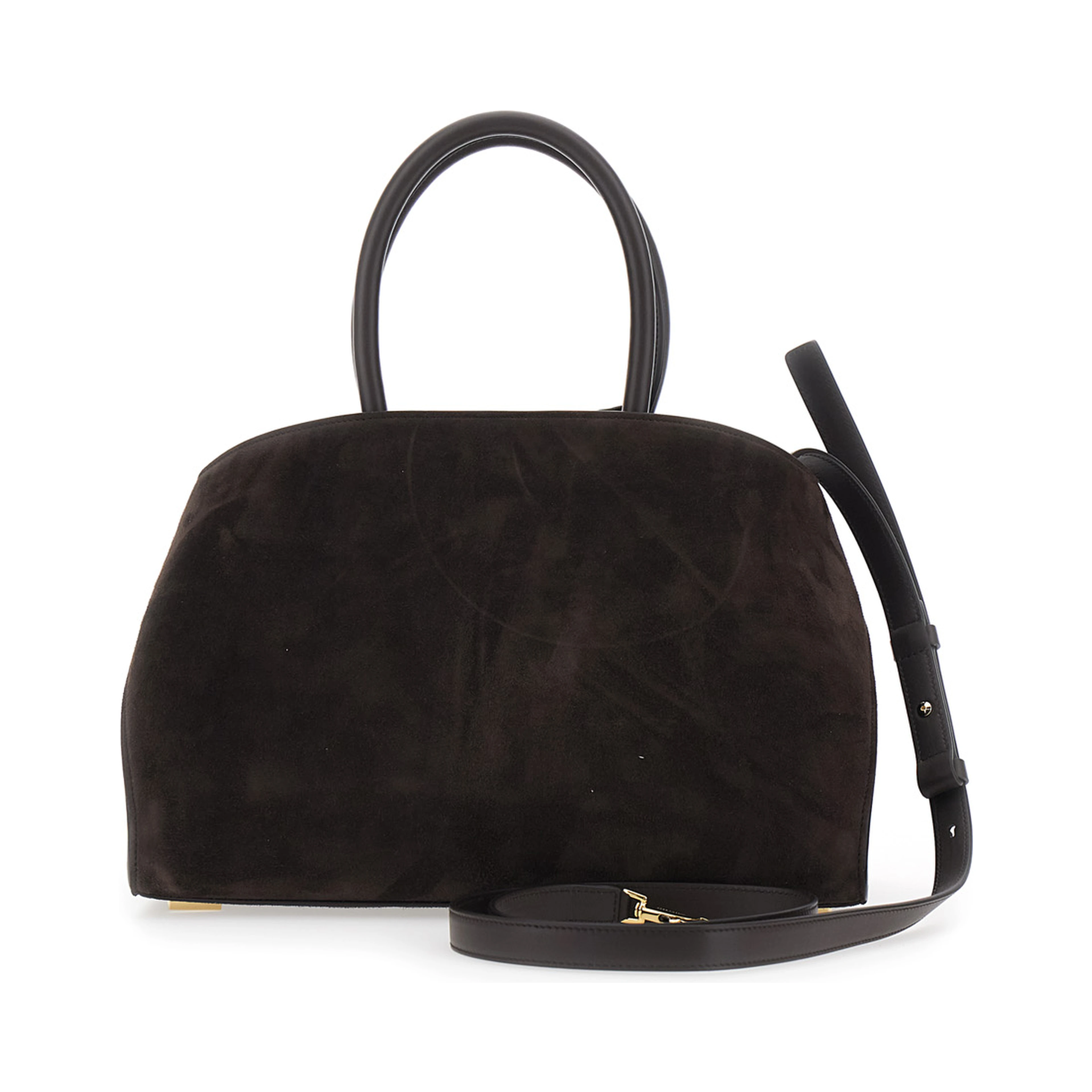 Handbag Hug Piccola with Logo and Gancini Buckles in Brown Suede for Women
