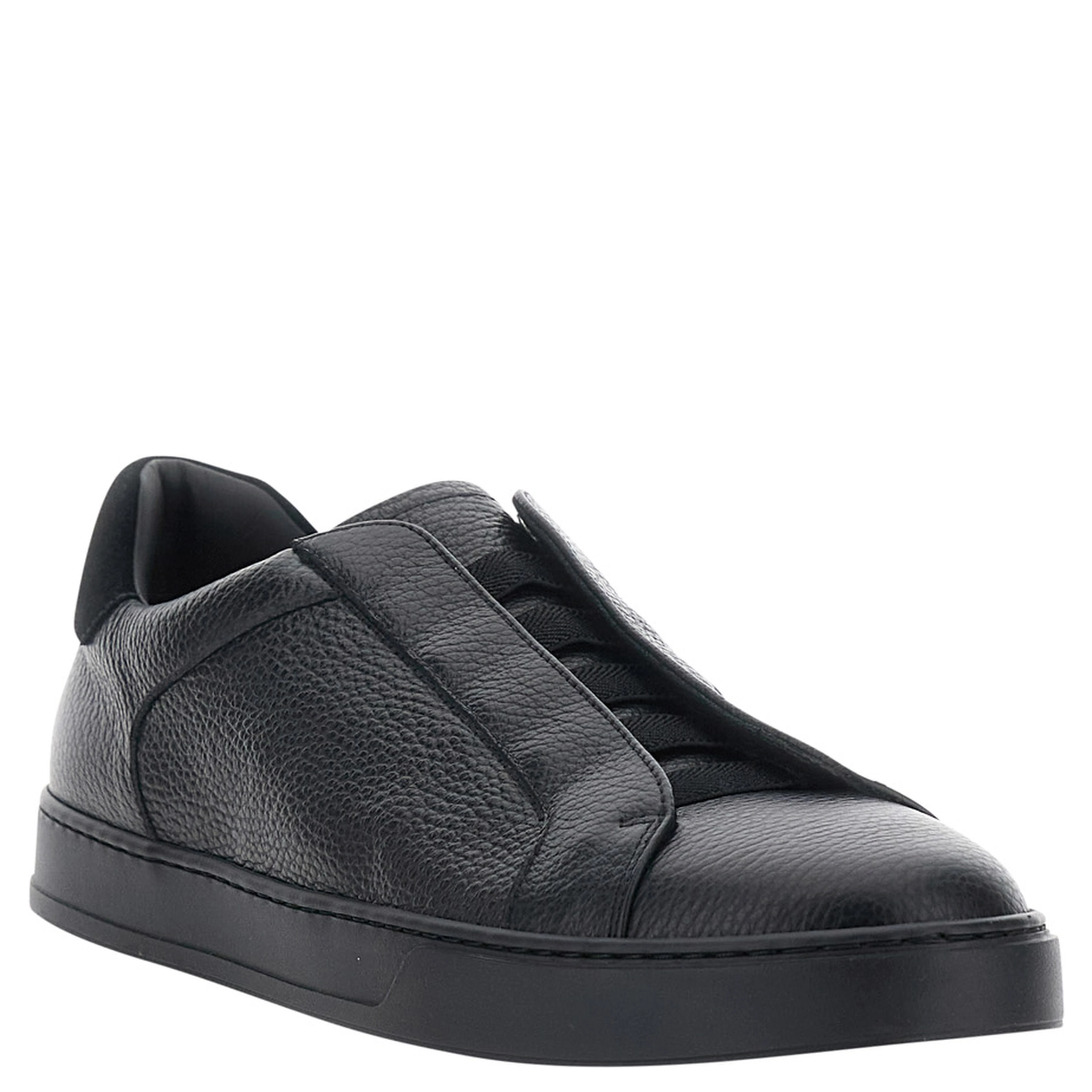 Spencer black Low Top Sneakers with slip-on design in Grained leather for men