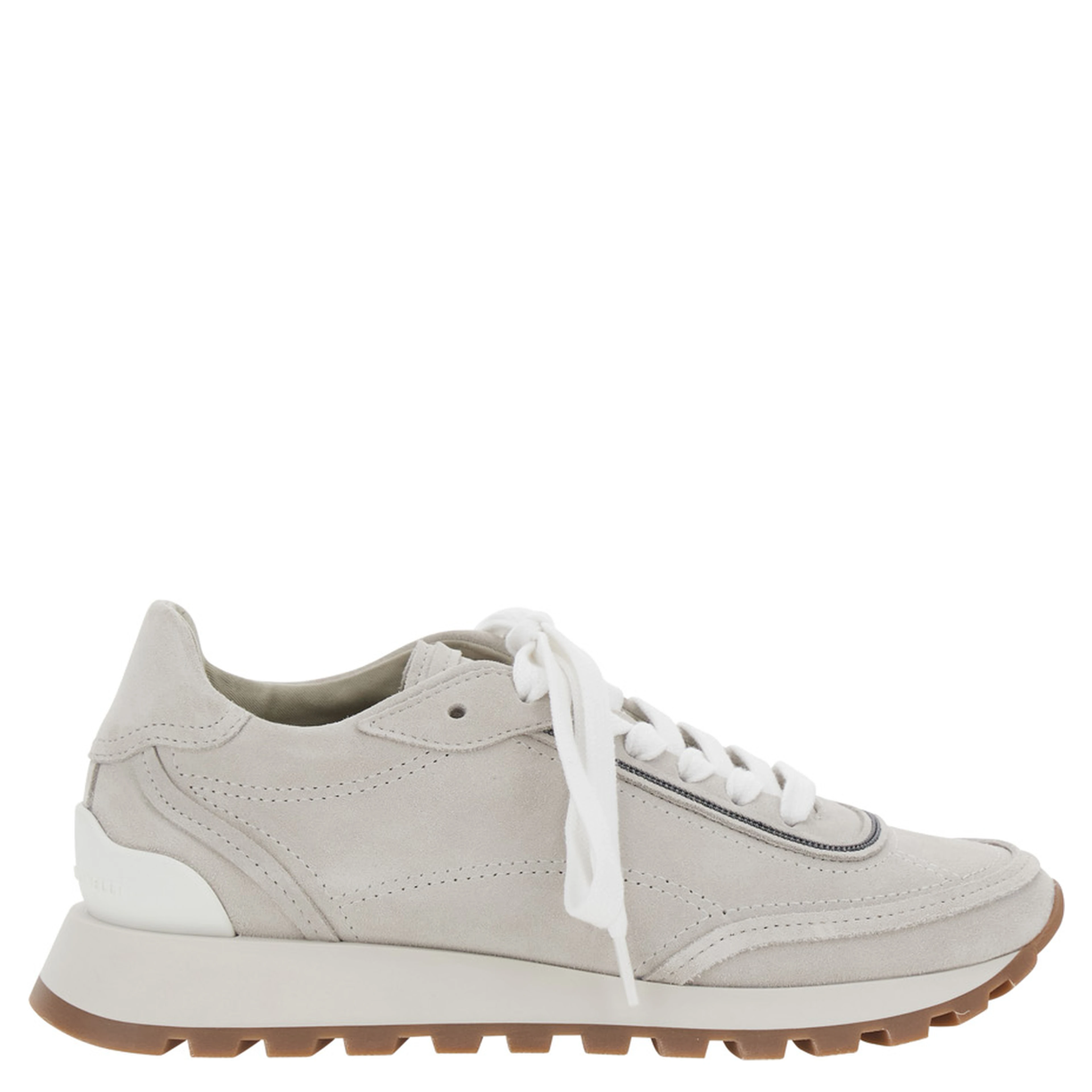 Grey Low Top Sneakers with Perforated Round Toe and Rubber Sole in Suede for Women