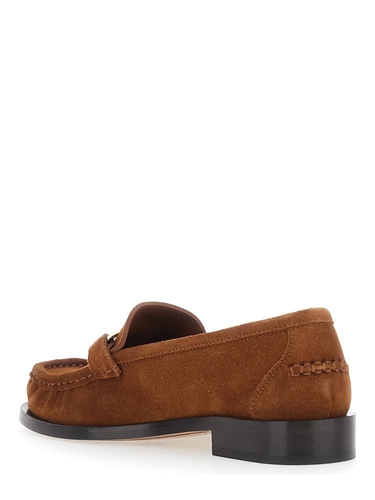 MARIAN brown Loafer with Gancini plaque on the front in suede for women alternative