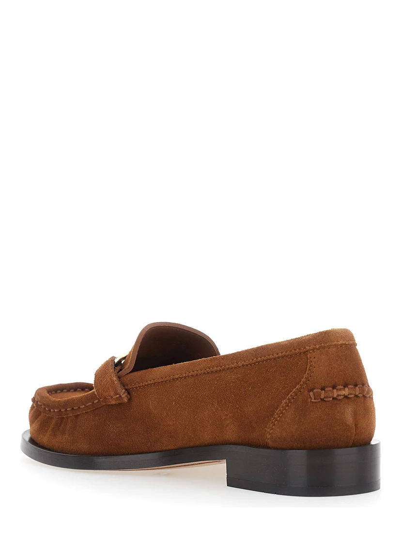 MARIAN brown Loafer with Gancini plaque on the front in suede for women