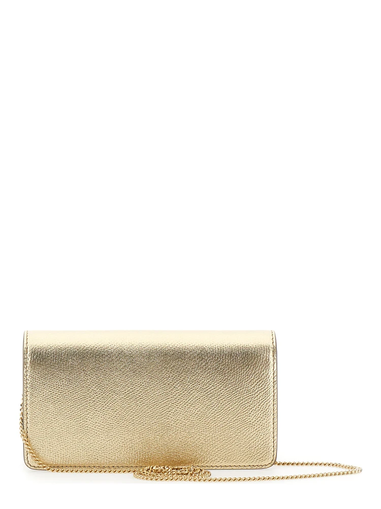 Metallic Mini bag with VLogo plaque on the front and all-over rhinestones in leather for women alternative