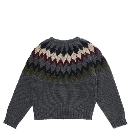 Crewneck sweater with geometric embroidery in wool blend boy