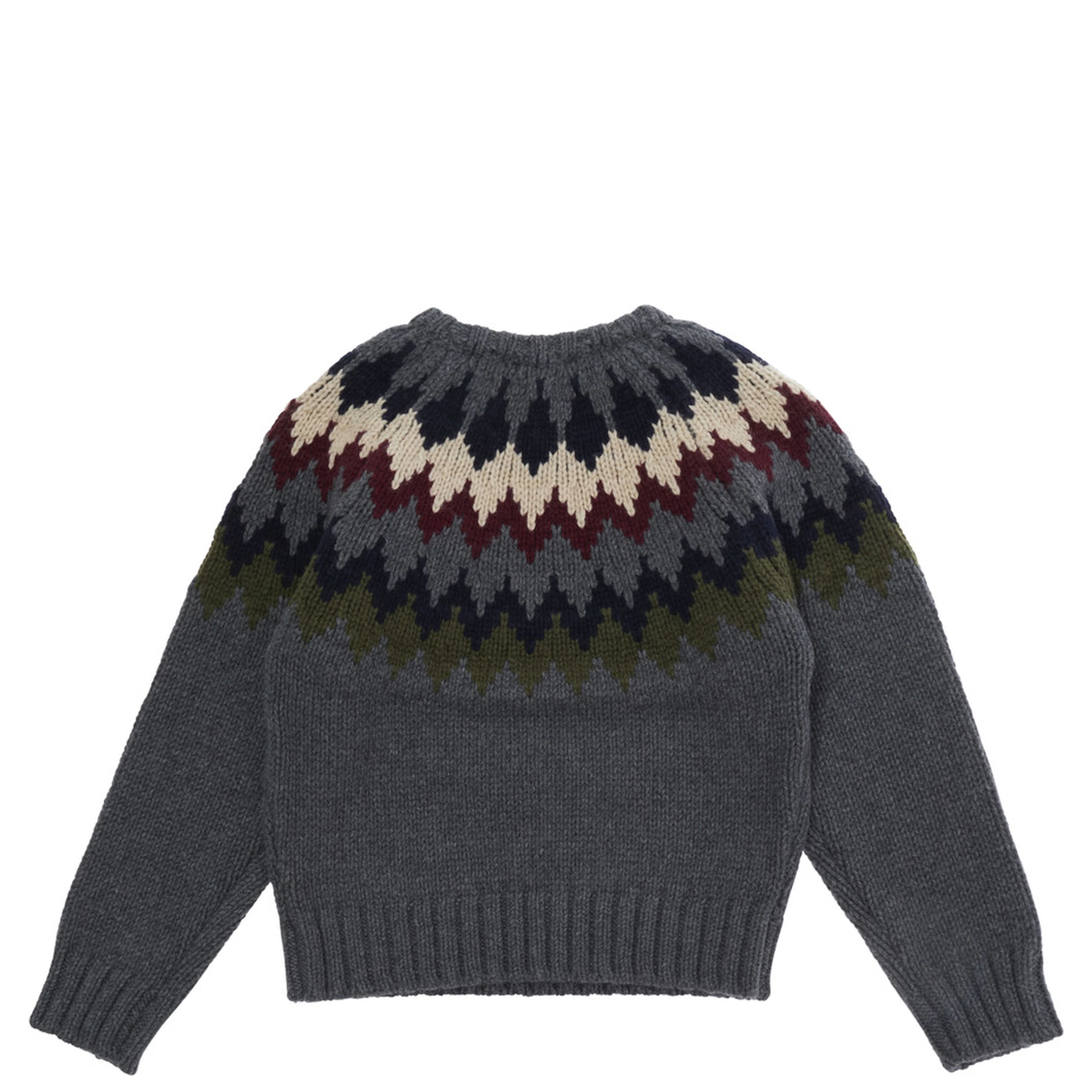 Crewneck sweater with geometric embroidery in wool blend boy