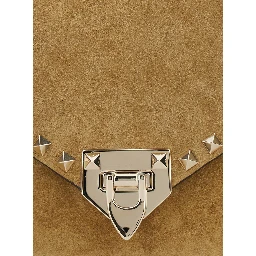 Beige Crossbody bag with Envelope Design and Rockstud Decoration in Suede for Women