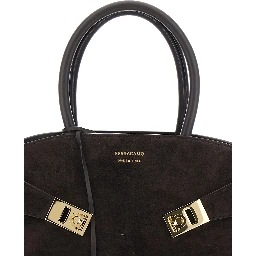 Handbag Hug Piccola with Logo and Gancini Buckles in Brown Suede for Women
