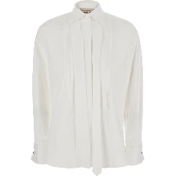 GRACIE White Shirt with pointed collar and stripes on the front in Cotton for women