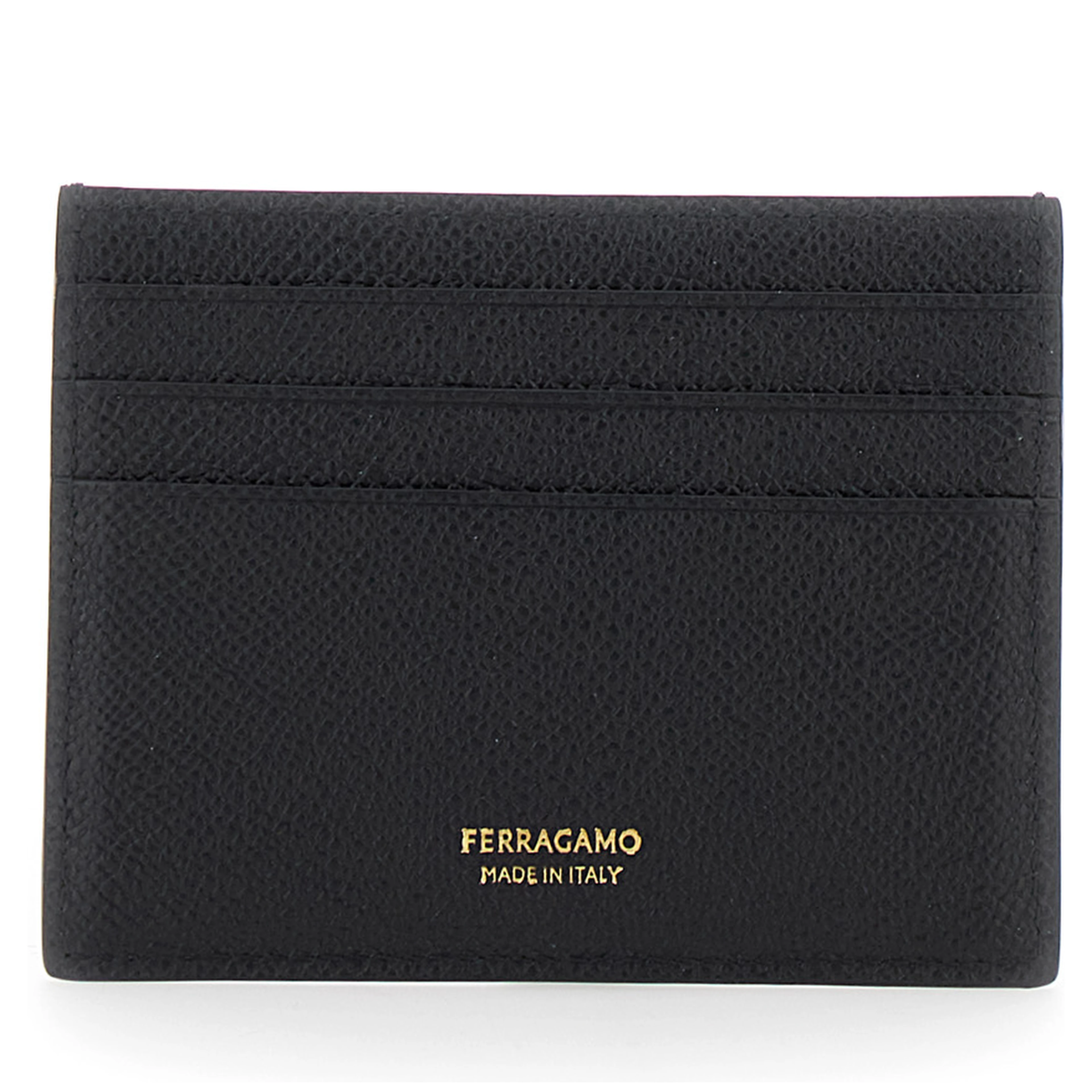 Black Card Holder with Micro Gancini on the Front and Logo Lettering on the Rear in Grained Leather Man