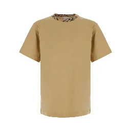 RYAN beige T-shirt with Check motif collar in cotton for men