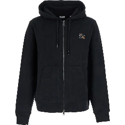 SCOTT Black Hoodie with fixed hood and logo patch on the front in Cotton for men