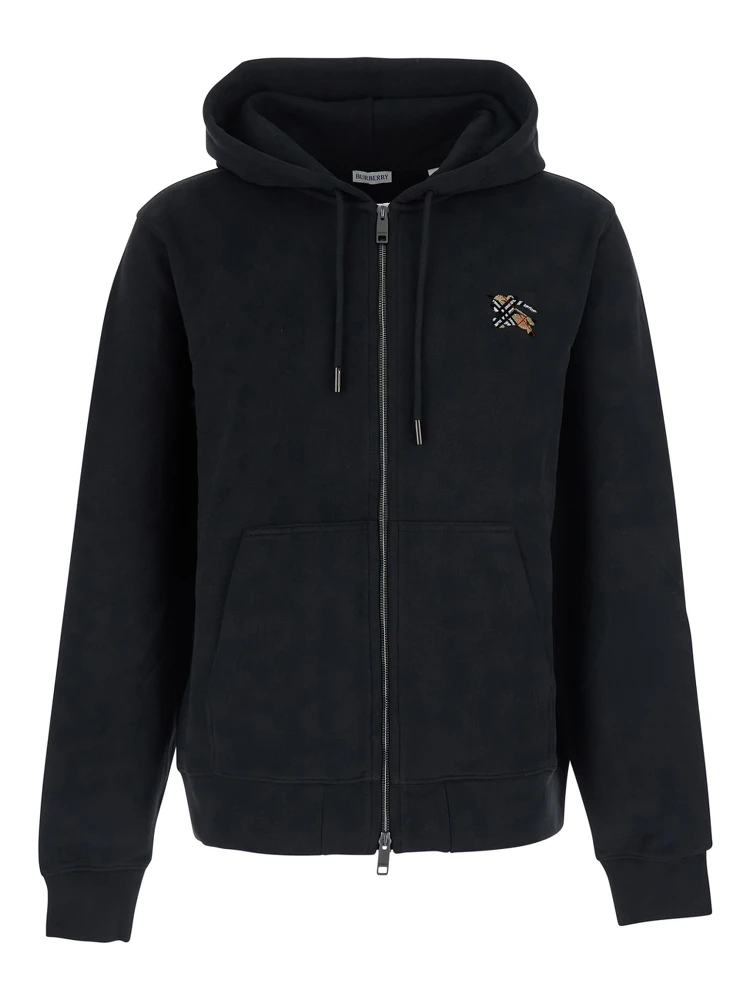 SCOTT Black Hoodie with fixed hood and logo patch on the front in Cotton for men