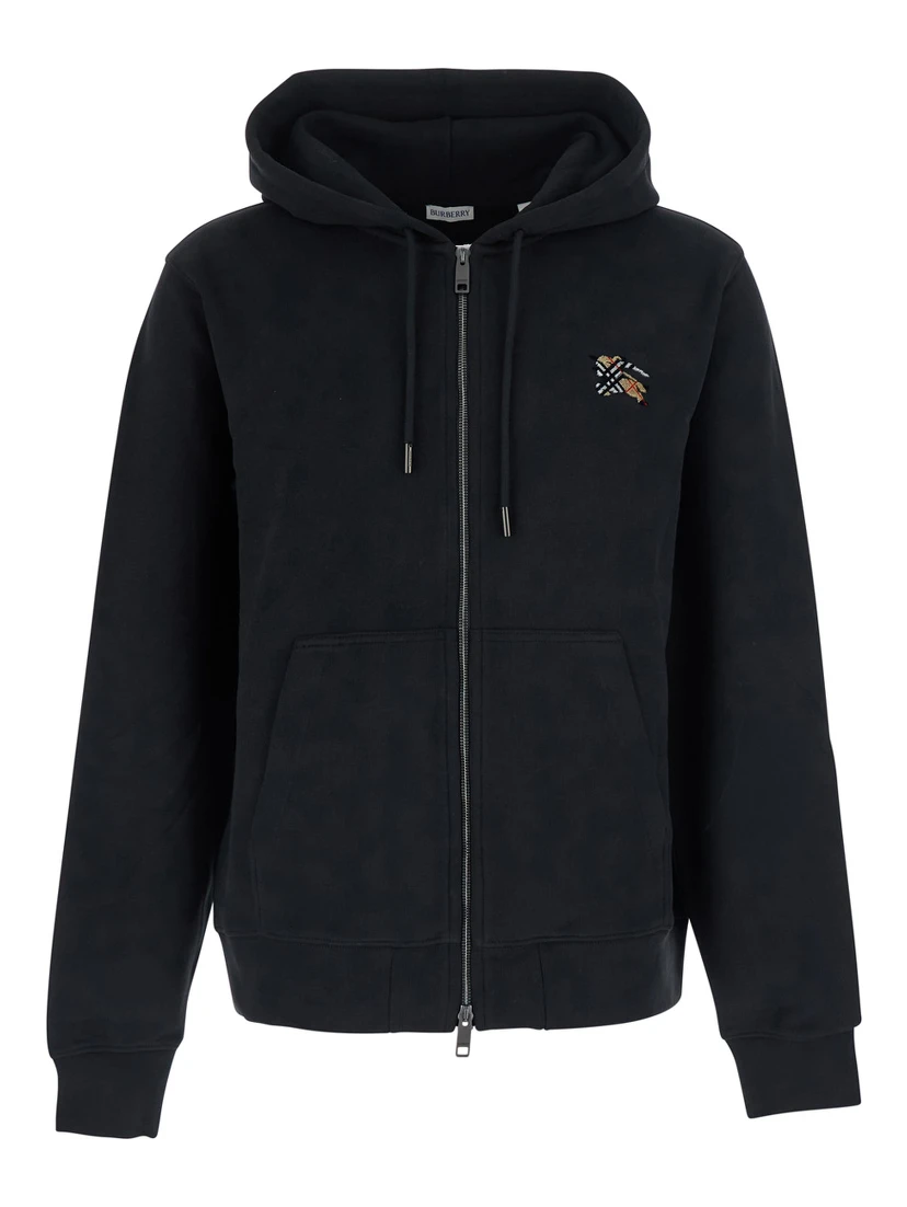 SCOTT Black Hoodie with fixed hood and logo patch on the front in Cotton for men