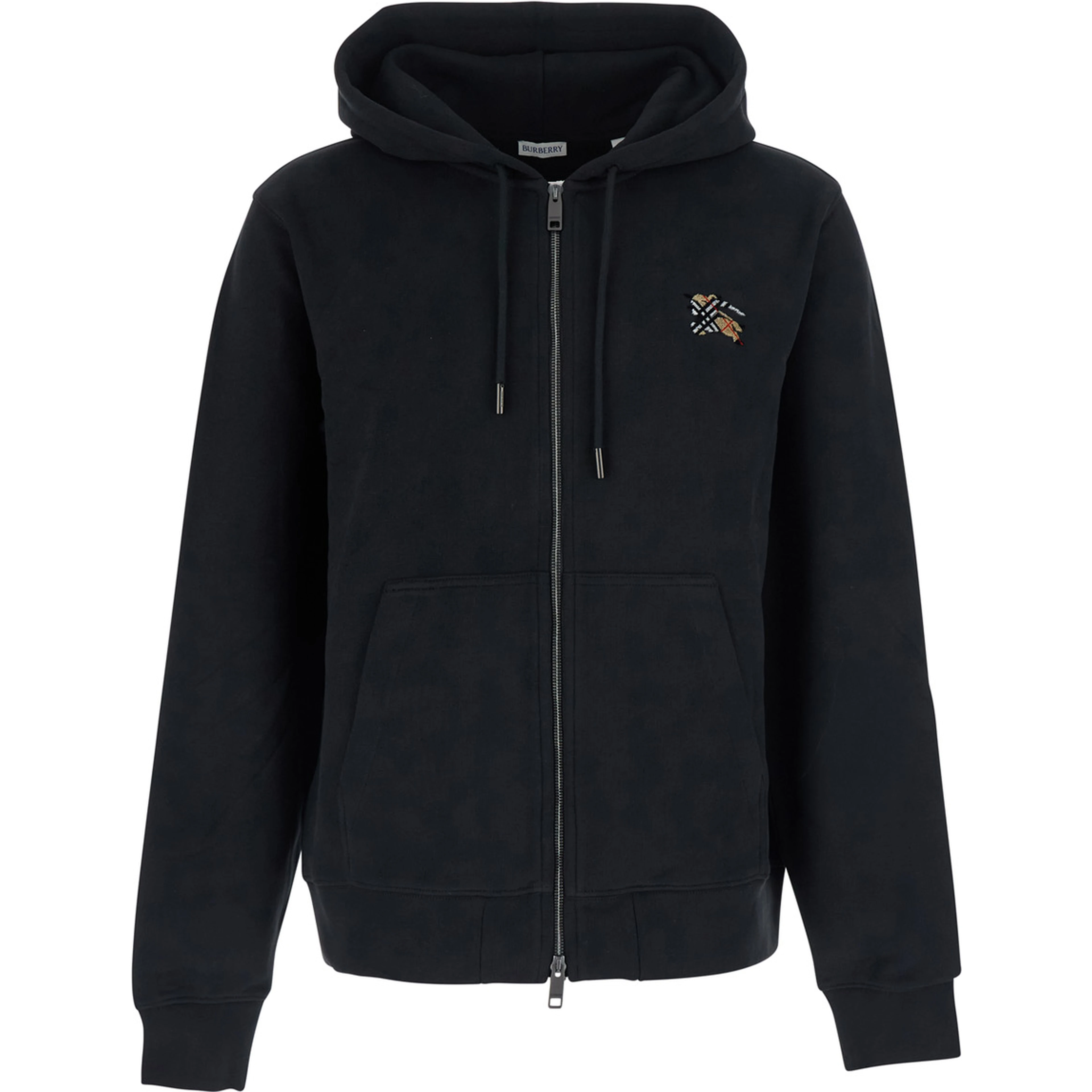 SCOTT Black Hoodie with fixed hood and logo patch on the front in Cotton for men