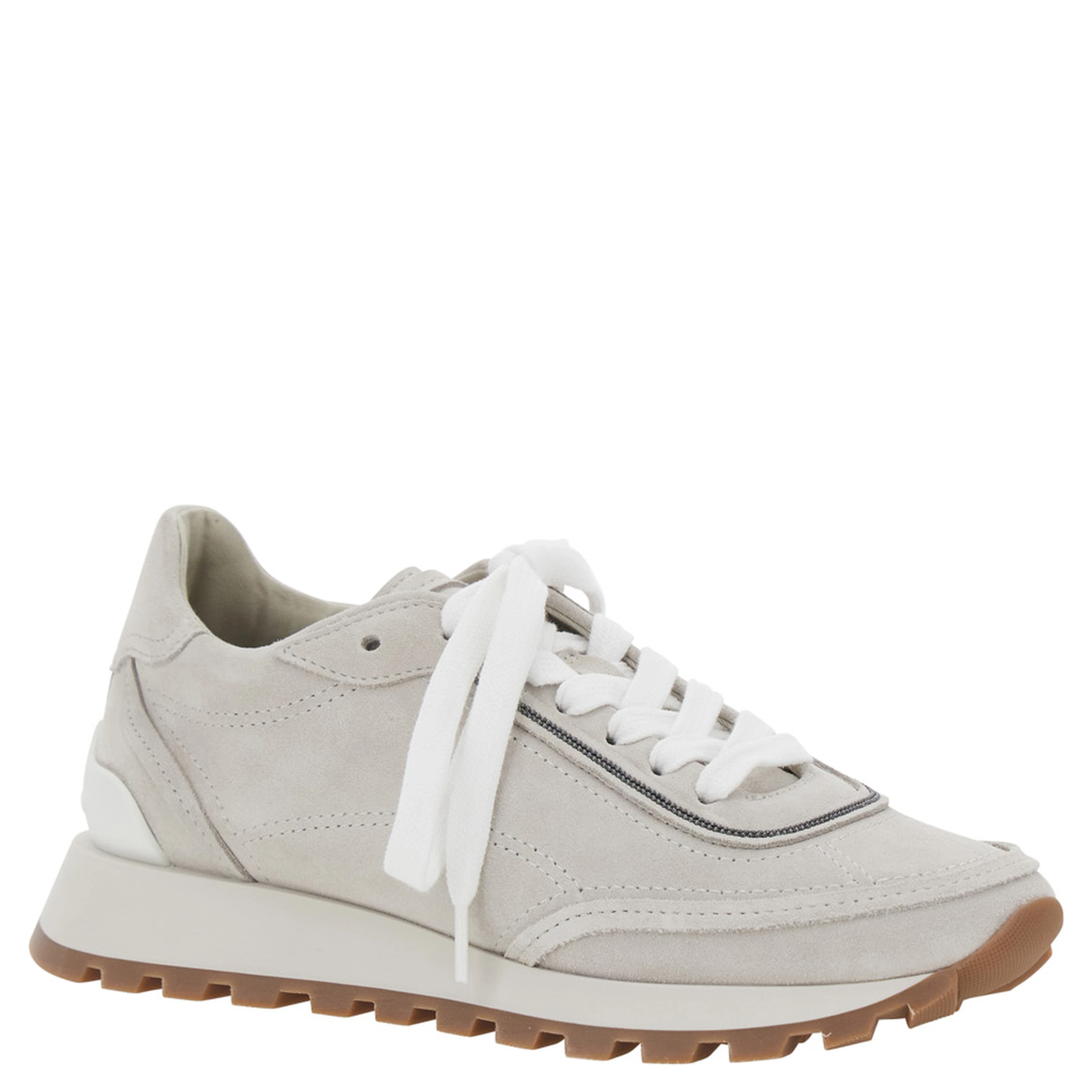 Grey Low Top Sneakers with Perforated Round Toe and Rubber Sole in Suede for Women