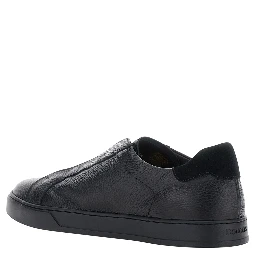 Spencer black Low Top Sneakers with slip-on design in Grained leather for men