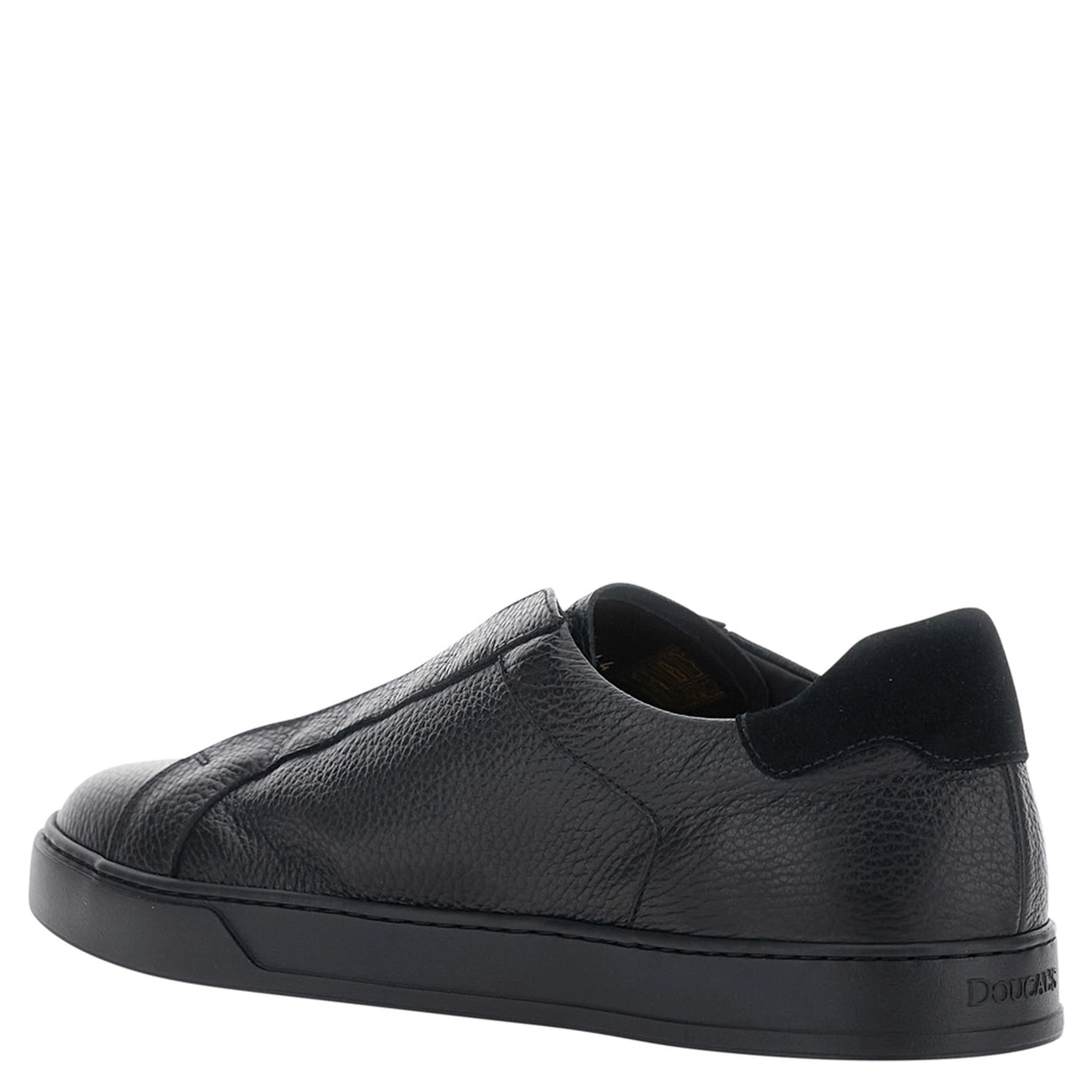 Spencer black Low Top Sneakers with slip-on design in Grained leather for men