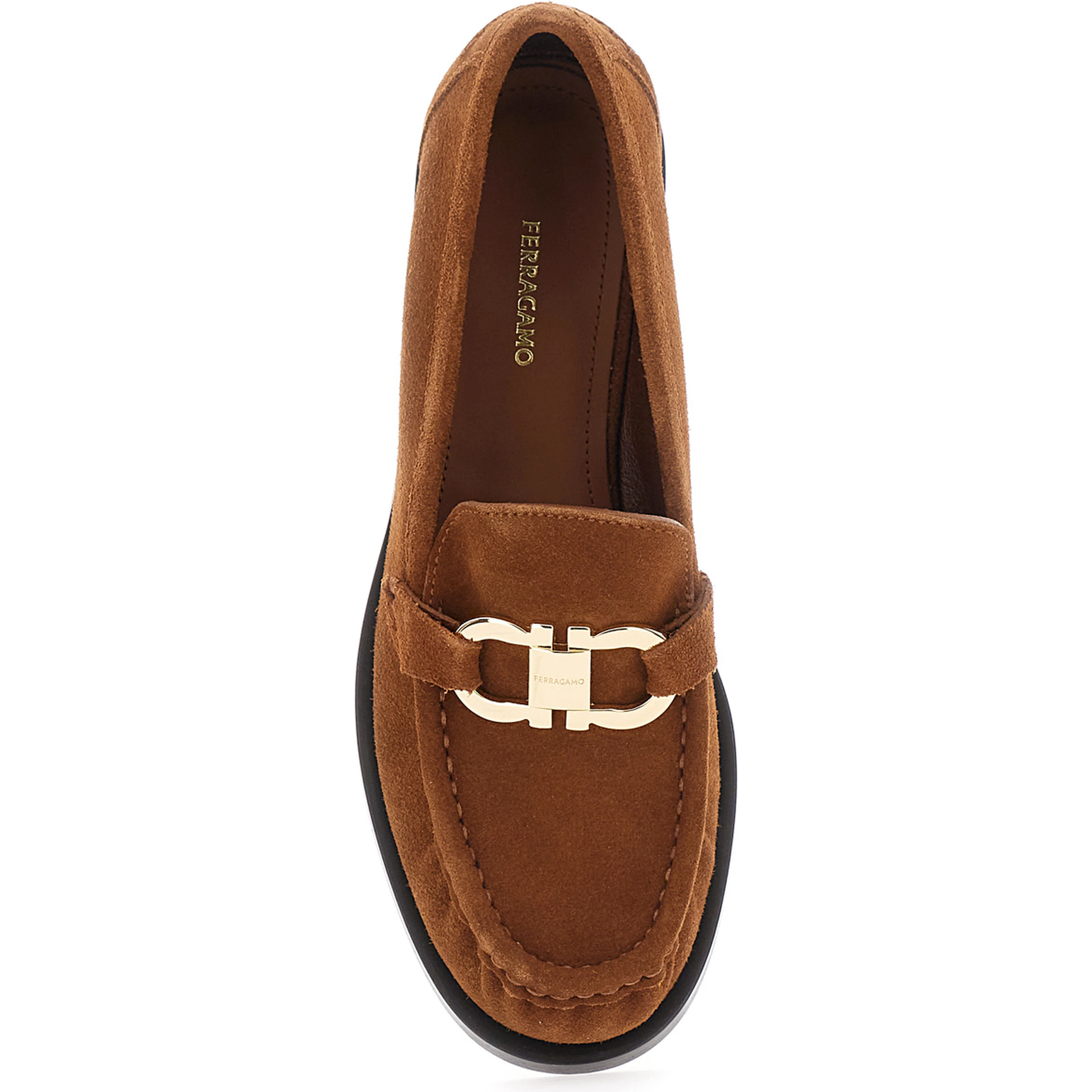 MARIAN brown Loafer with Gancini plaque on the front in suede for women