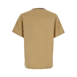 RYAN beige T-shirt with Check motif collar in cotton for men