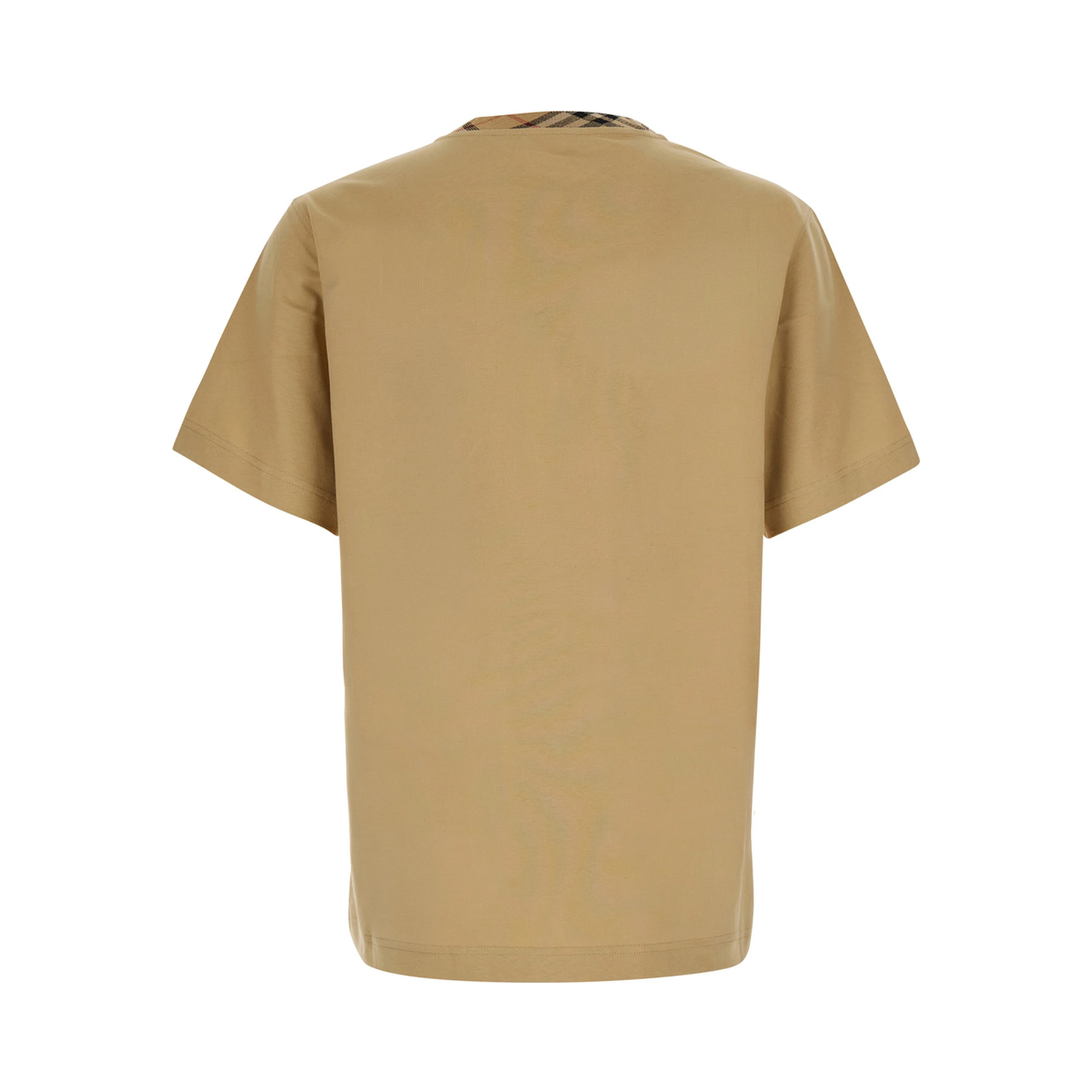 RYAN beige T-shirt with Check motif collar in cotton for men