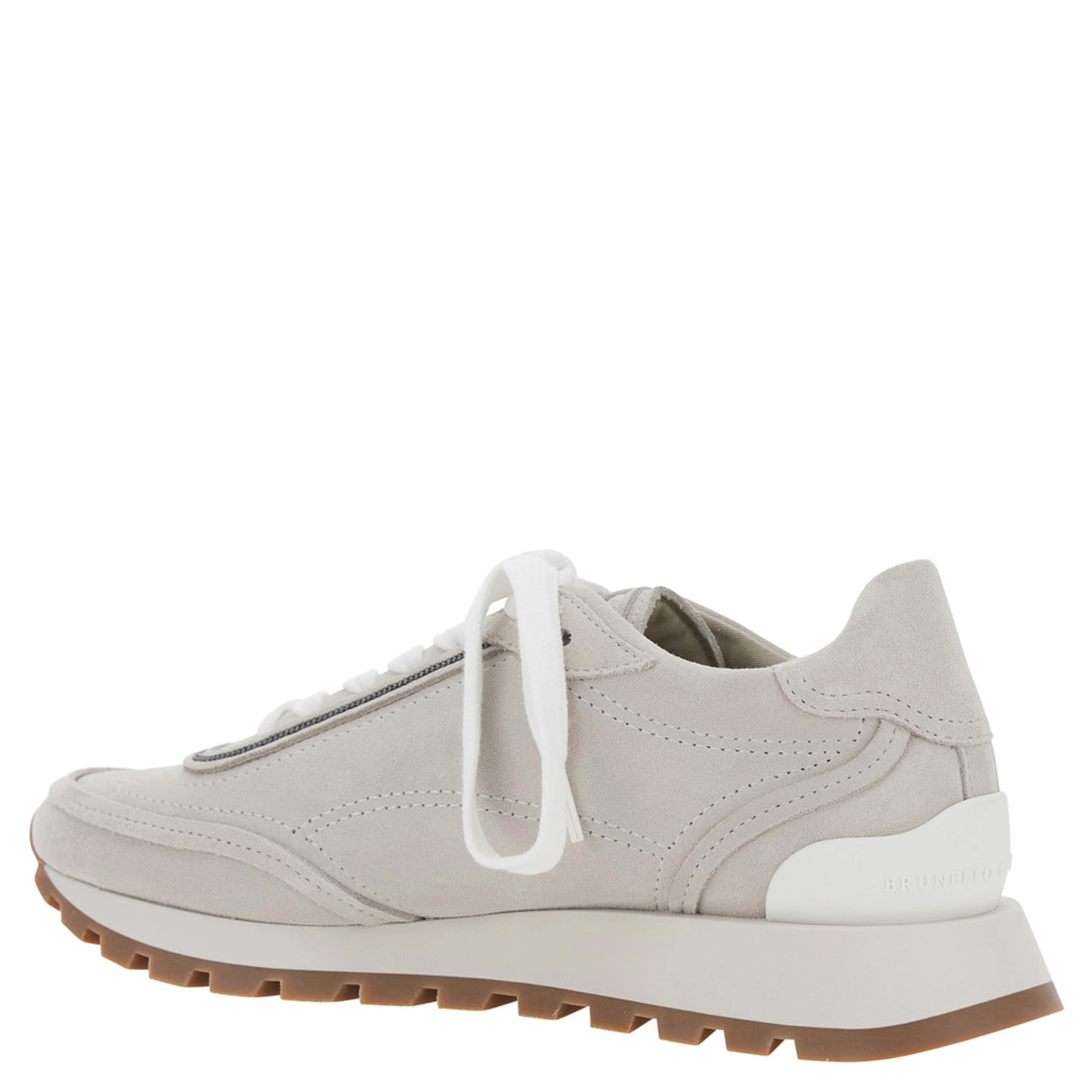 Grey Low Top Sneakers with Perforated Round Toe and Rubber Sole in Suede for Women