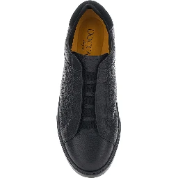 Spencer black Low Top Sneakers with slip-on design in Grained leather for men