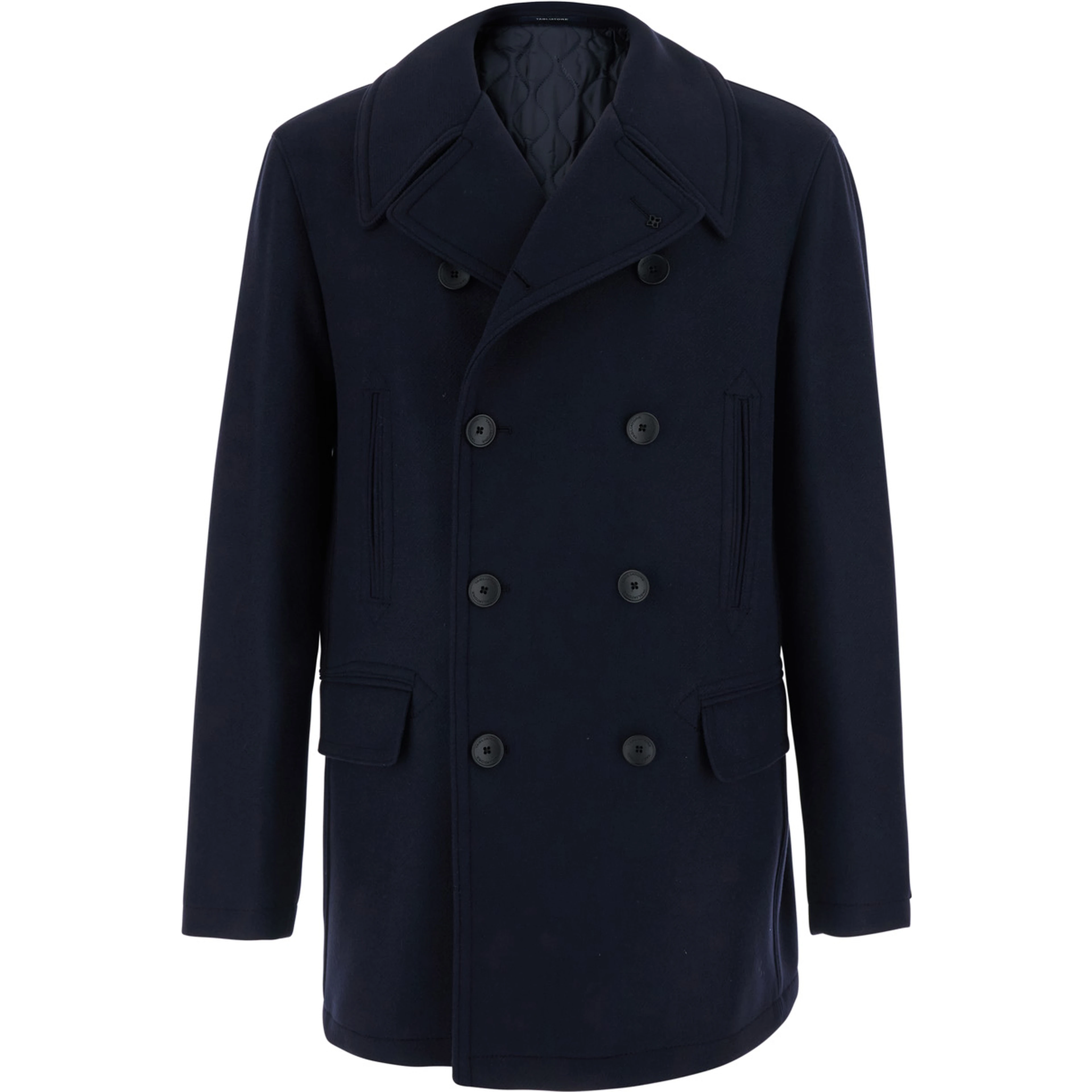 San Francisco Blue Double-Breasted Coat with Notched Revers in Wool Blend for Men