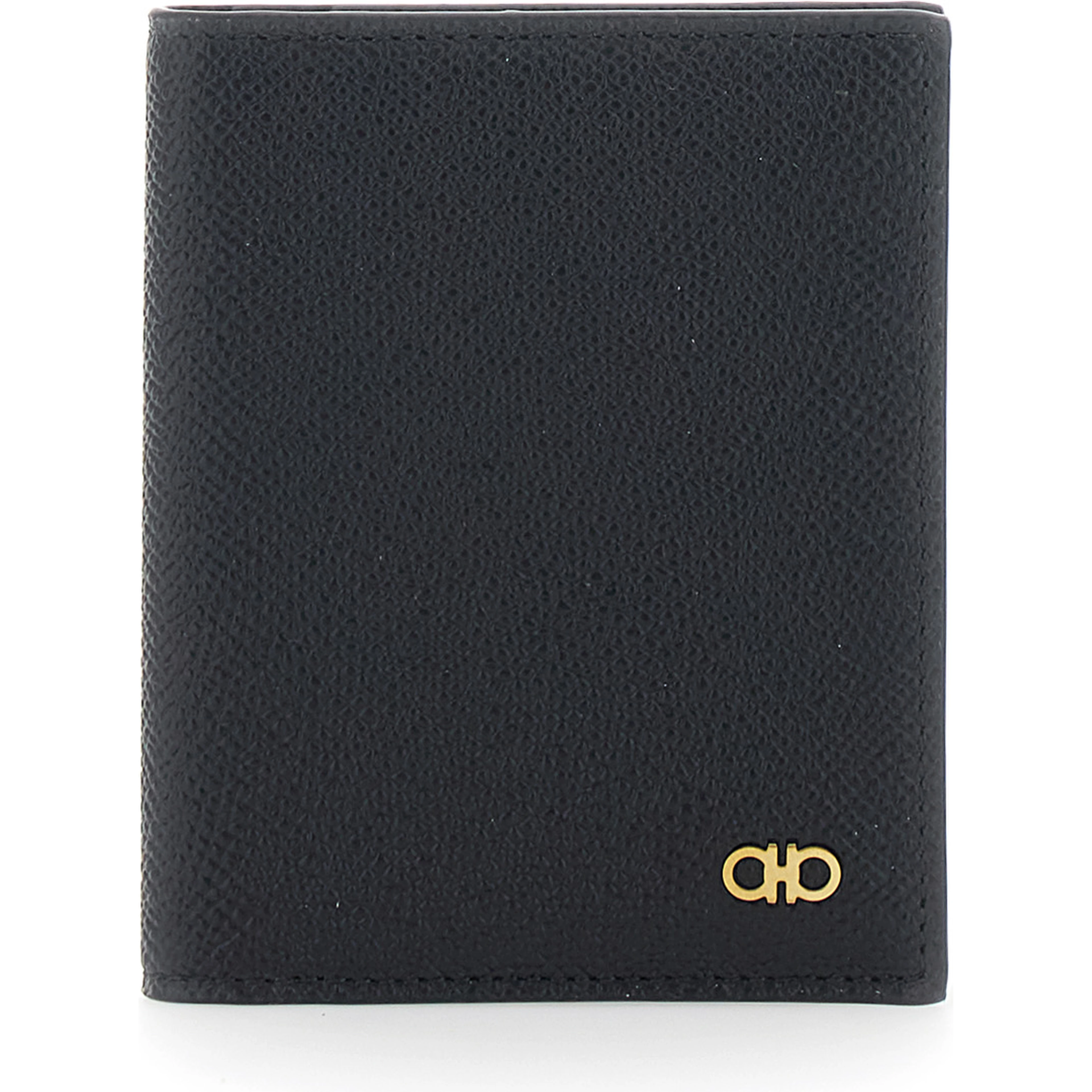 Micro Gancini Black Card holder Bi-Fold with Logo in Grained Leather Men