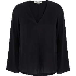 Black V-Neck Top in Silk for Women
