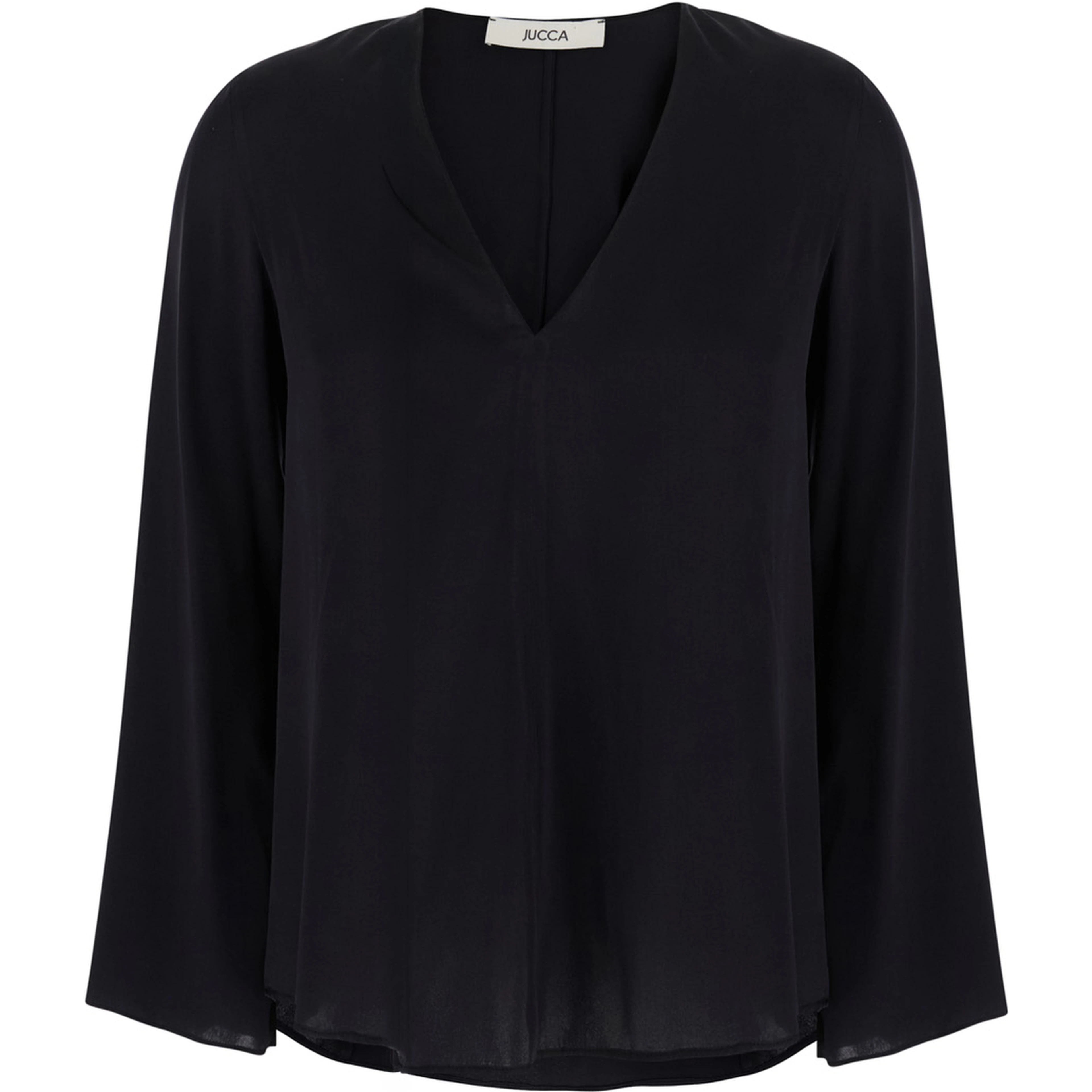 Black V-Neck Top in Silk for Women
