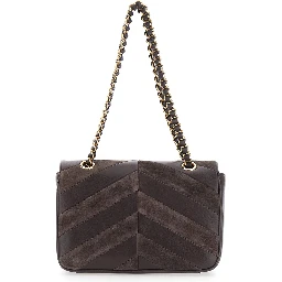 Djuna Brown Medium Crossbody bag with two chain handles and VLogo plaque on the front in leather and suede for women