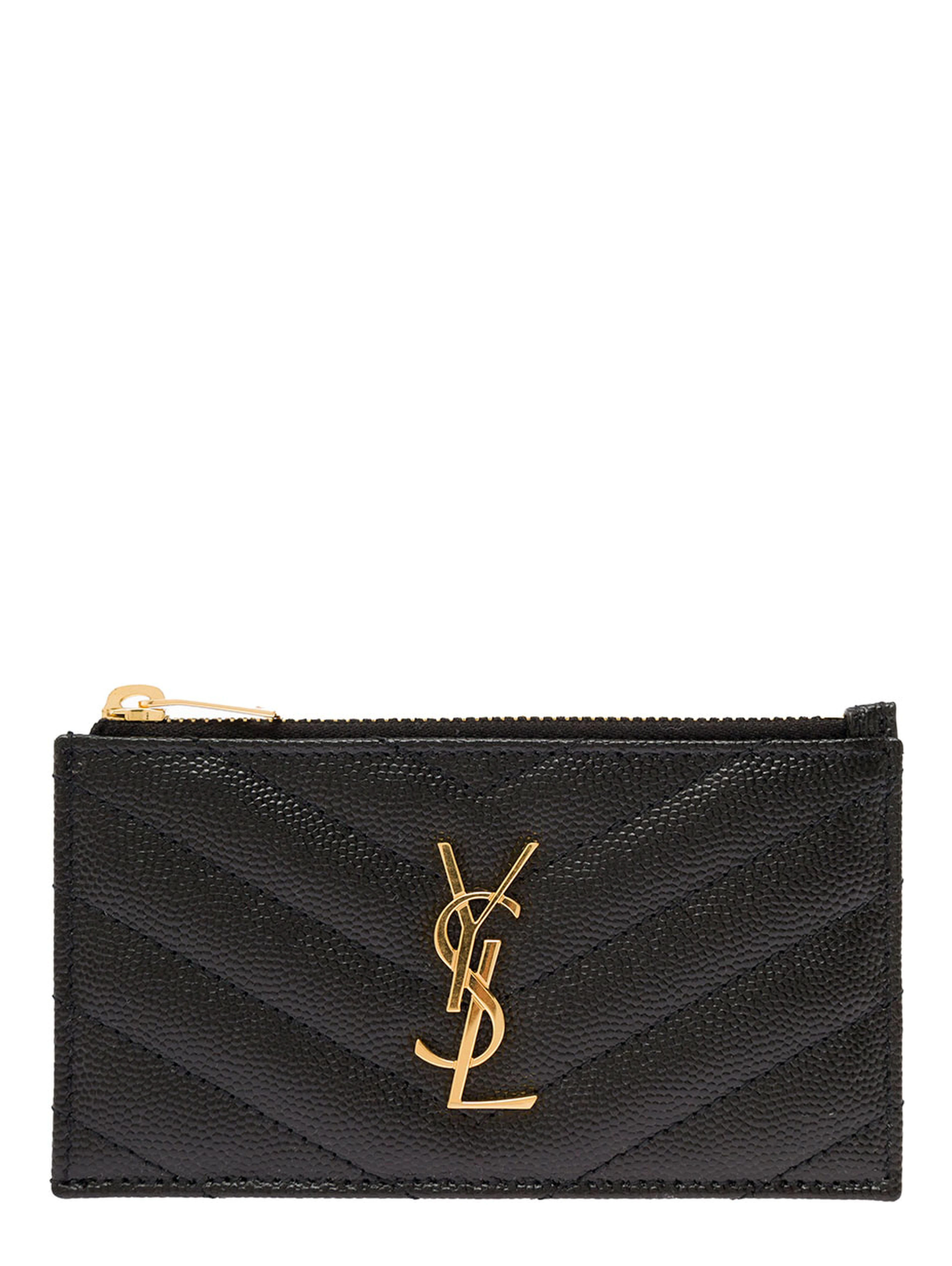 Card holder Cassandre with Zip and Crocodile-embossed Leather Logo Black Woman