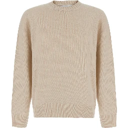 Cream white Crew Neck Sweater with Long Sleeves in Cashmere for Women