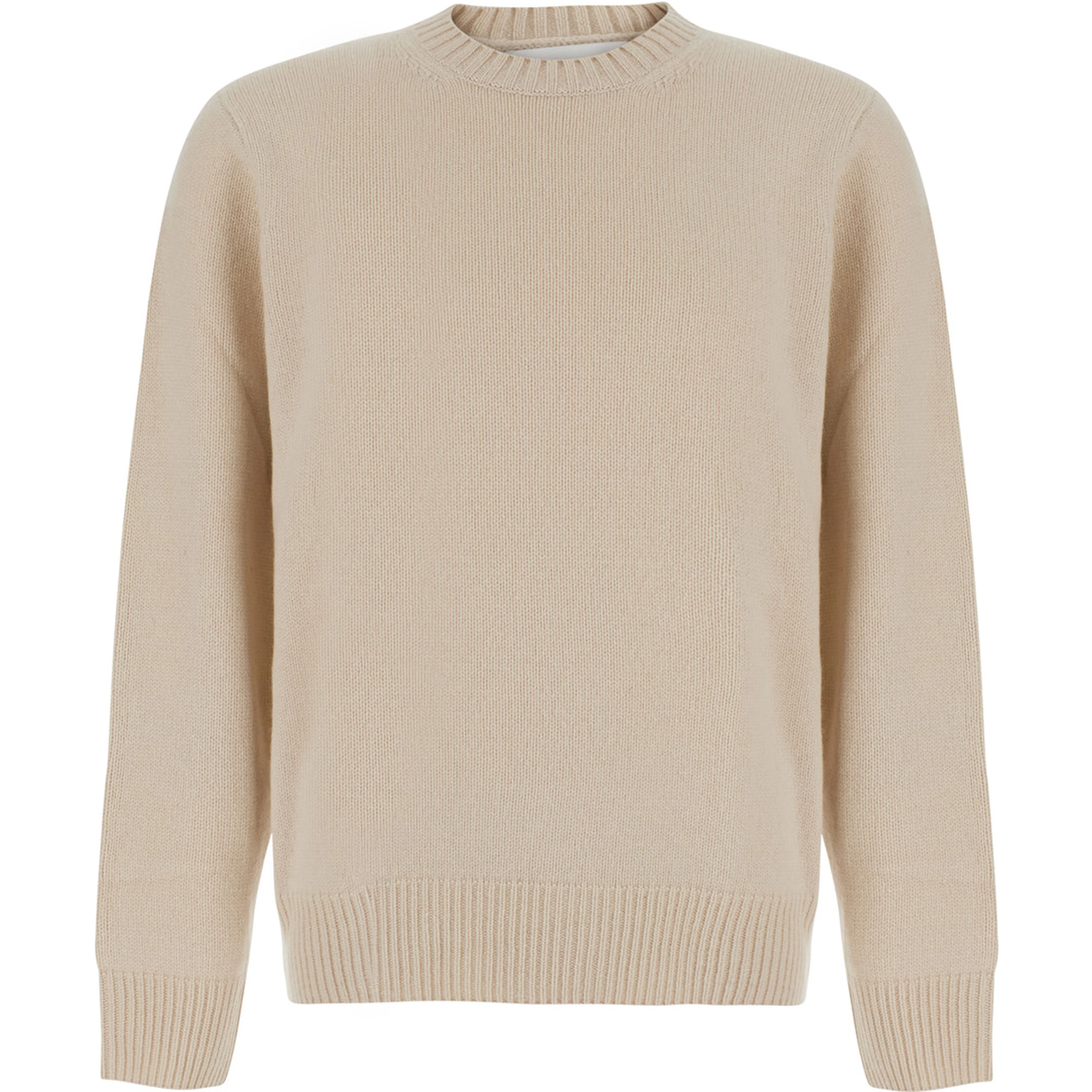 Cream white Crew Neck Sweater with Long Sleeves in Cashmere for Women