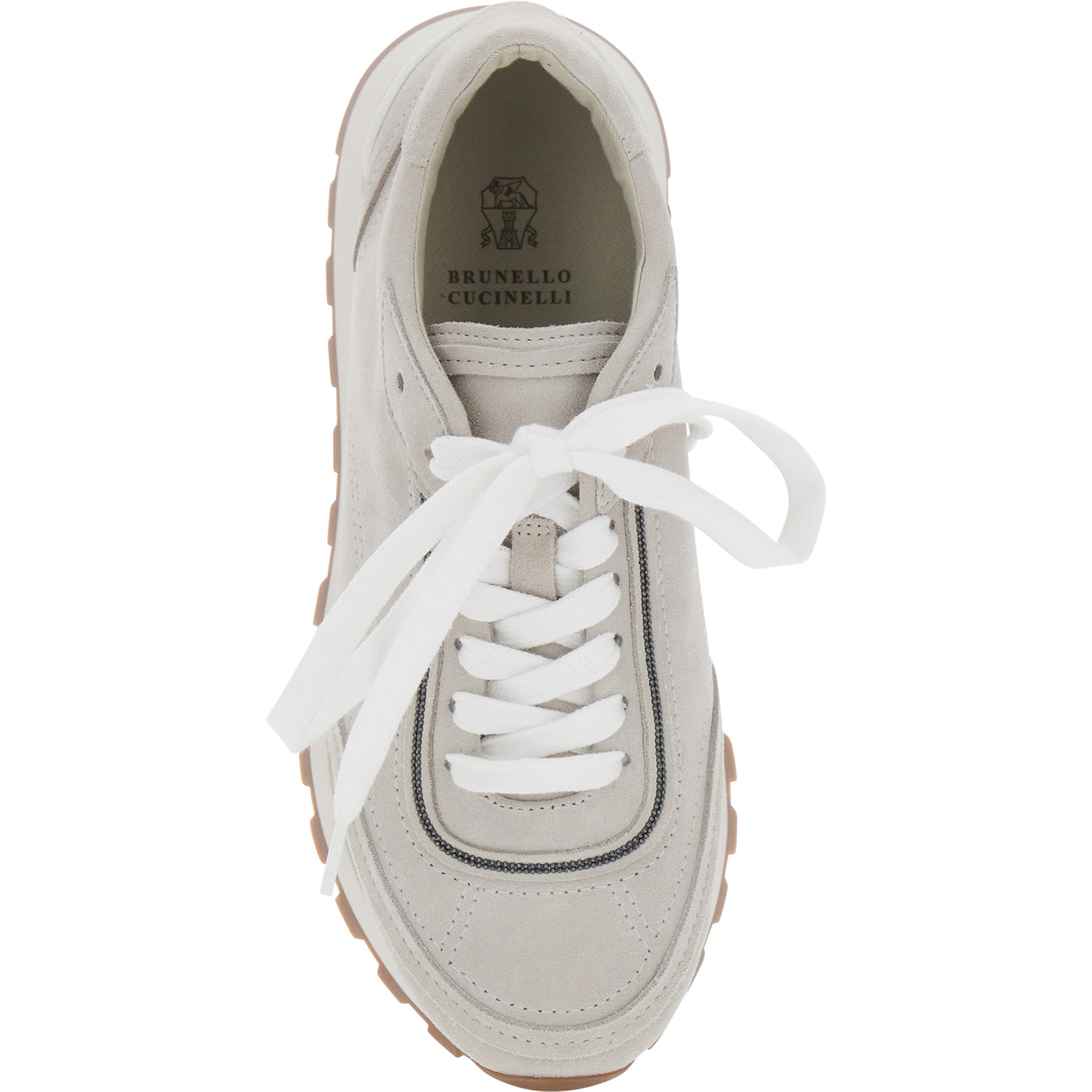 Grey Low Top Sneakers with Perforated Round Toe and Rubber Sole in Suede for Women