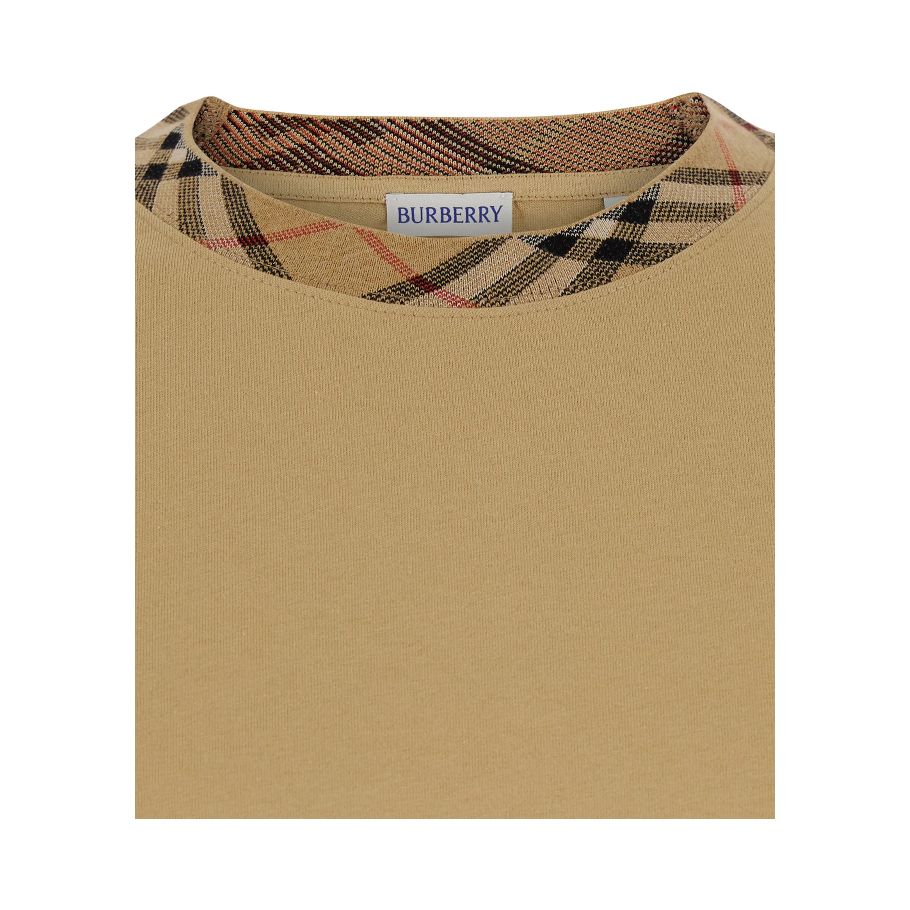 RYAN beige T-shirt with Check motif collar in cotton for men