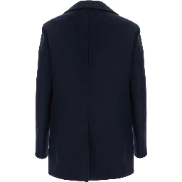 San Francisco Blue Double-Breasted Coat with Notched Revers in Wool Blend for Men