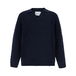 blue Polo Shirt with classic collar and ribbed hems in Cashmere for Women