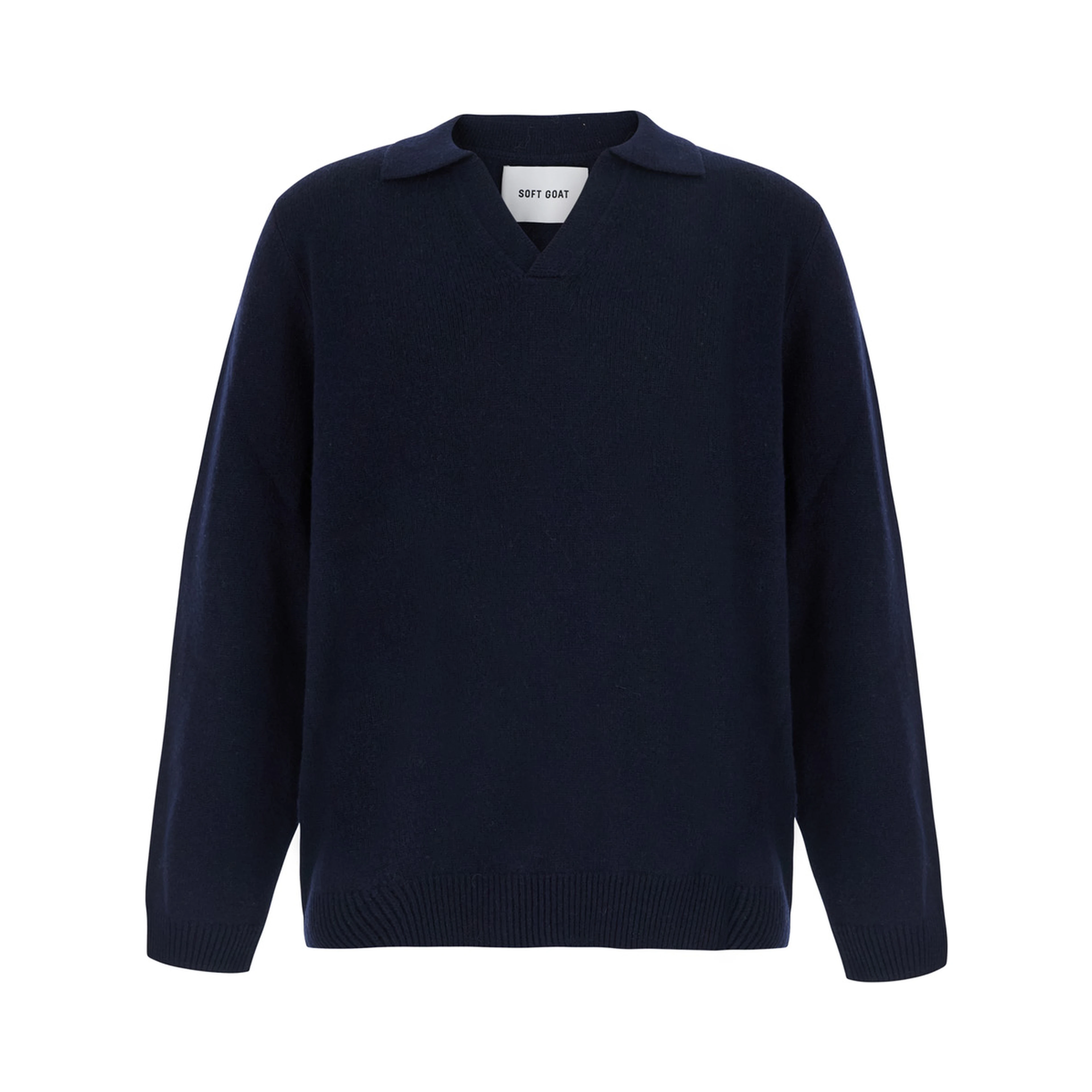 blue Polo Shirt with classic collar and ribbed hems in Cashmere for Women