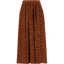 Brown pleated long skirt in corduroy for women