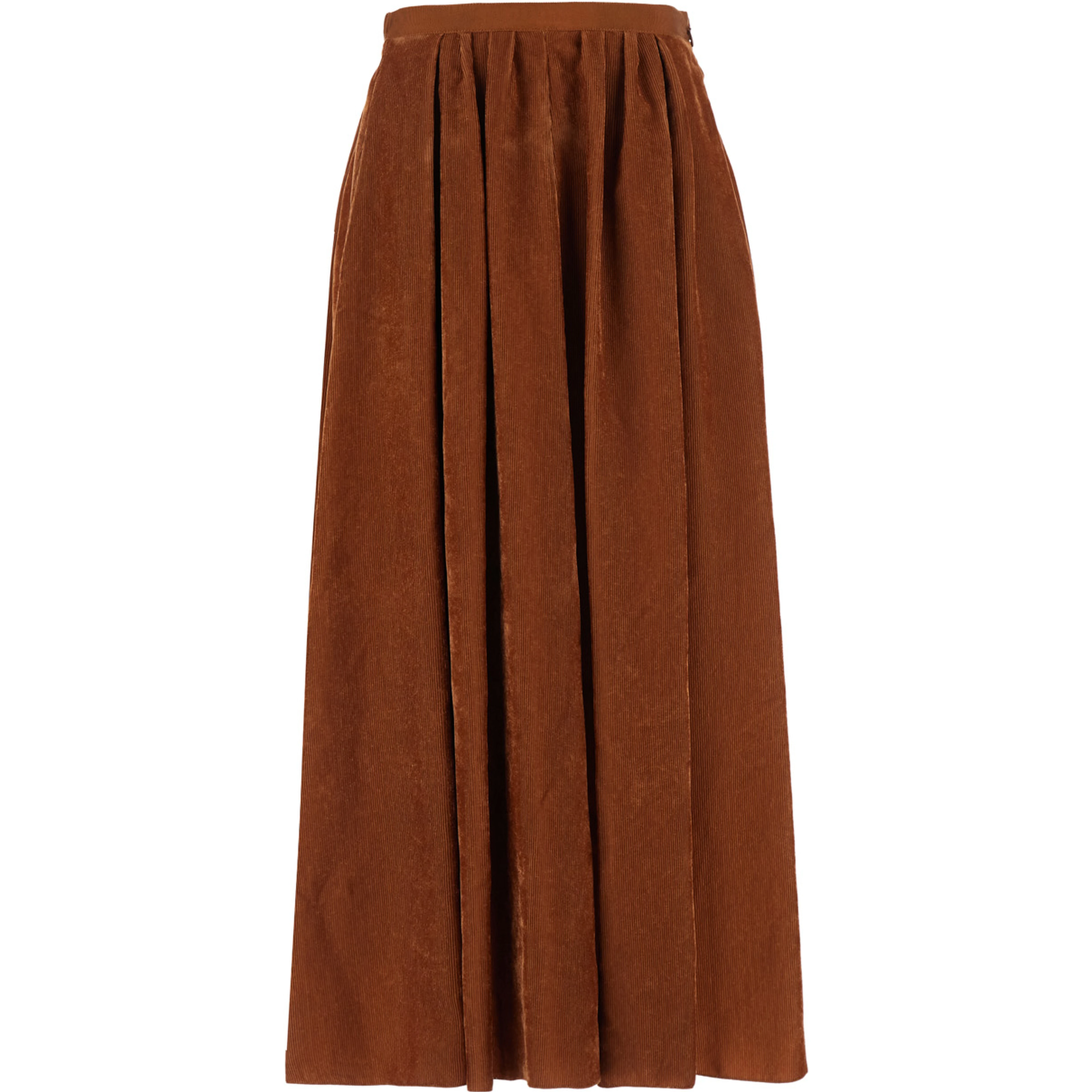 Brown pleated long skirt in corduroy for women