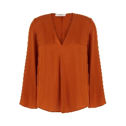 Orange V-Neck Top in Silk for Women