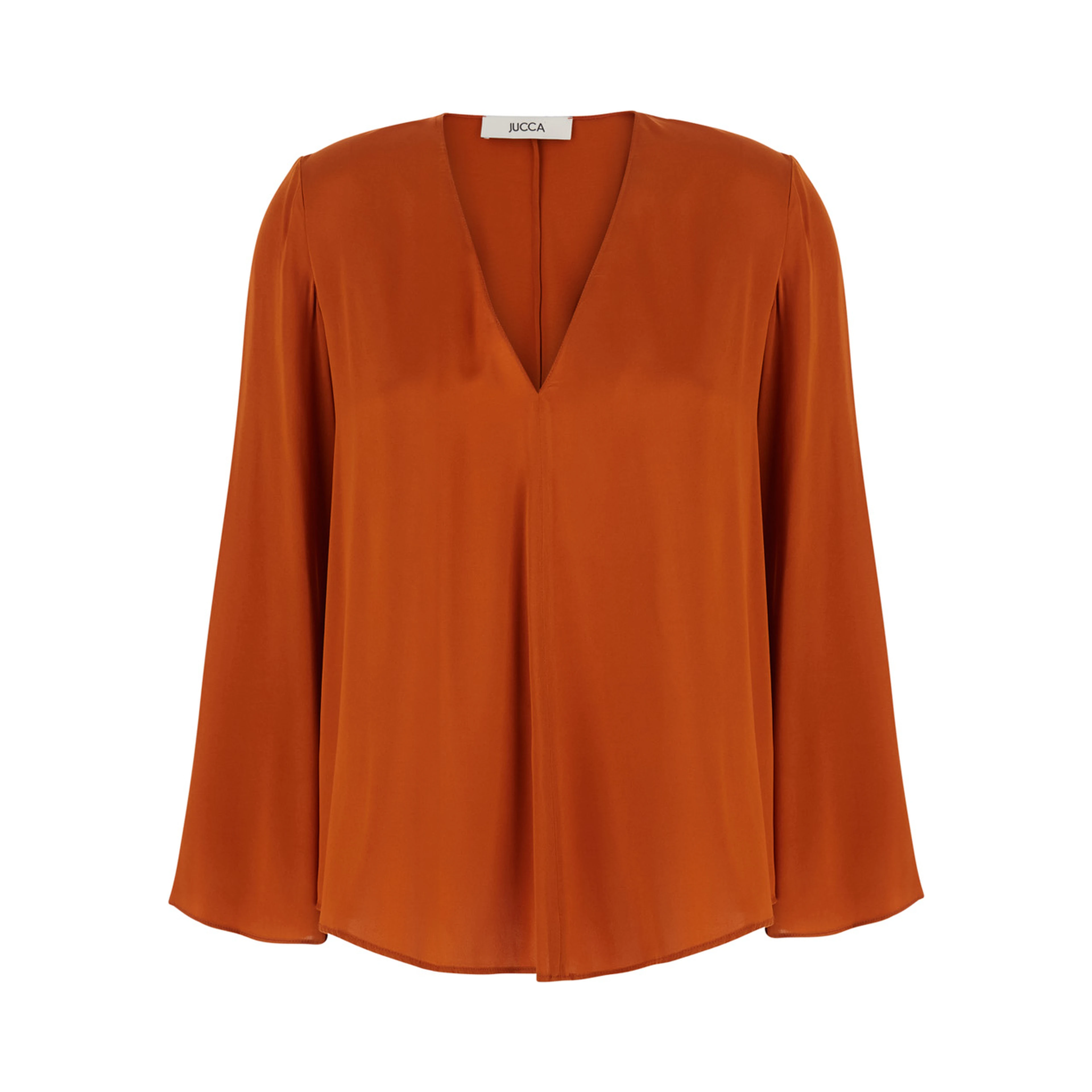 Orange V-Neck Top in Silk for Women