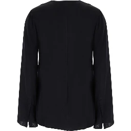 Black V-Neck Top in Silk for Women