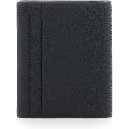 Micro Gancini Black Card holder Bi-Fold with Logo in Grained Leather Men