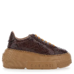 Nexus Brown Sneaker with Oversize Platform in Snake Effect Leather for Women