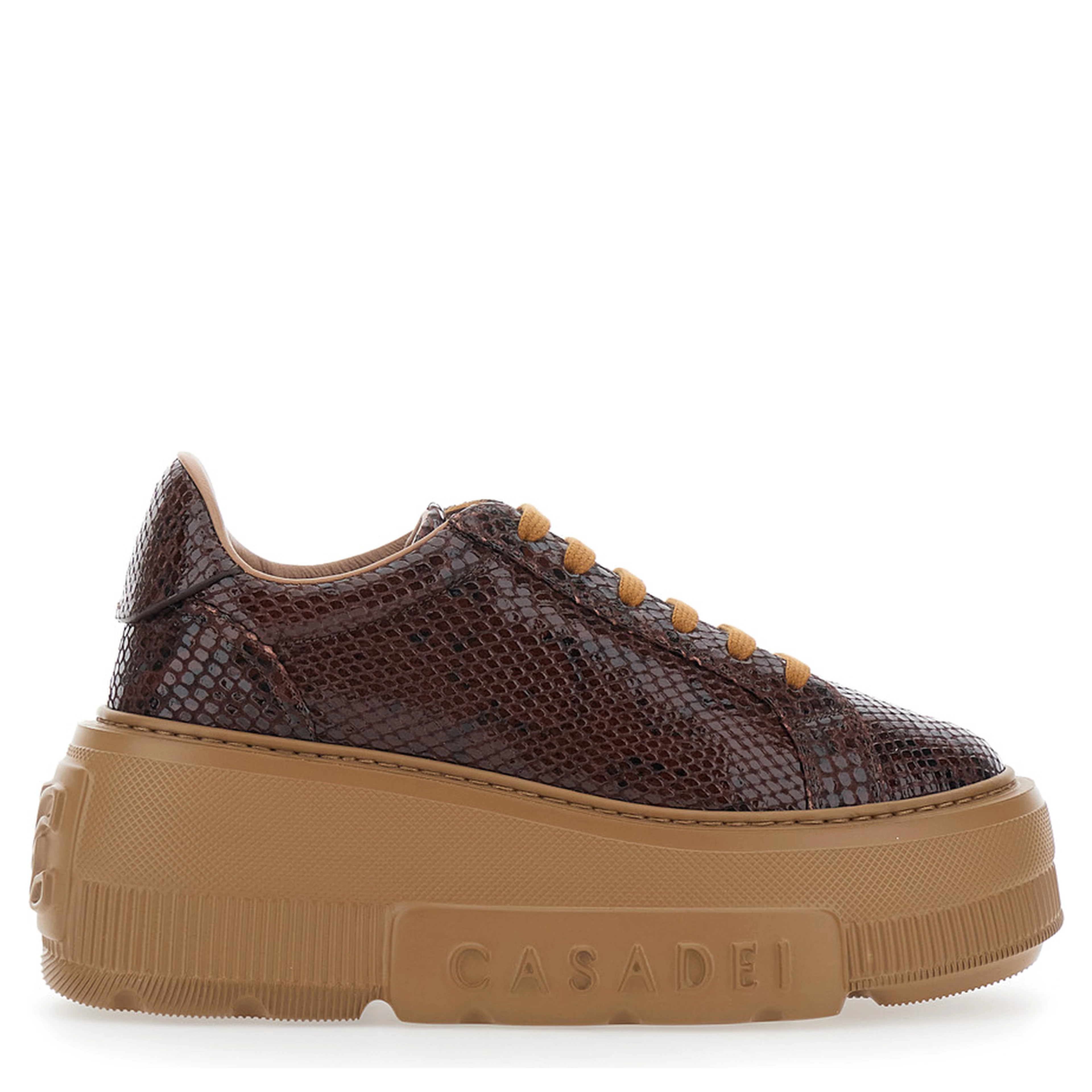 Nexus Brown Sneaker with Oversize Platform in Snake Effect Leather for Women